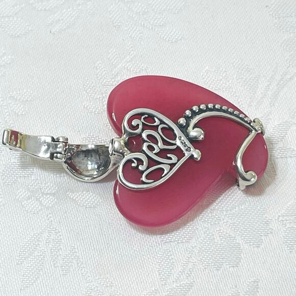 CAROLYN POLLACK Sterling Silver Rhodonite Heart Pendant Enhancer Pink 925 Relios - Picture 7 of 10